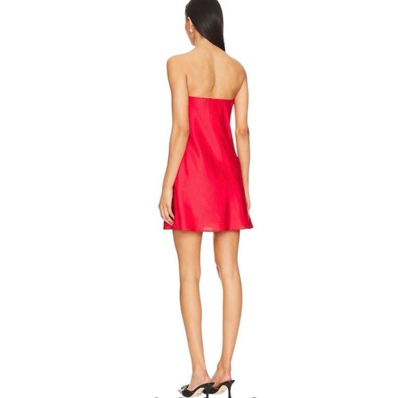 Show Me Your Mumu Taylor Tube Mini Dress in Red Luxe Satin Size S - Picture 2 of 9